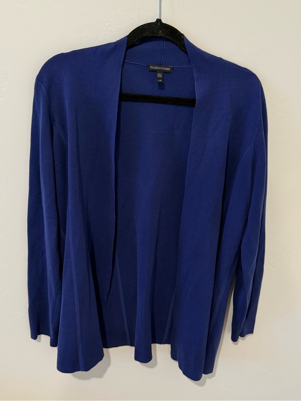 Eileen Fisher Silk Organic Cotton Cardigan Sweater Deep Blue Womens Large Classy